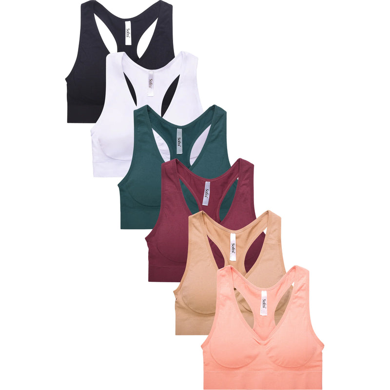6-Pack Sofra Seamless Racerback Sports Bras – One Size, Workout & Gym Essentials