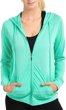 Sofra Women's Thin Cotton Zip Up Hoodie Jacket