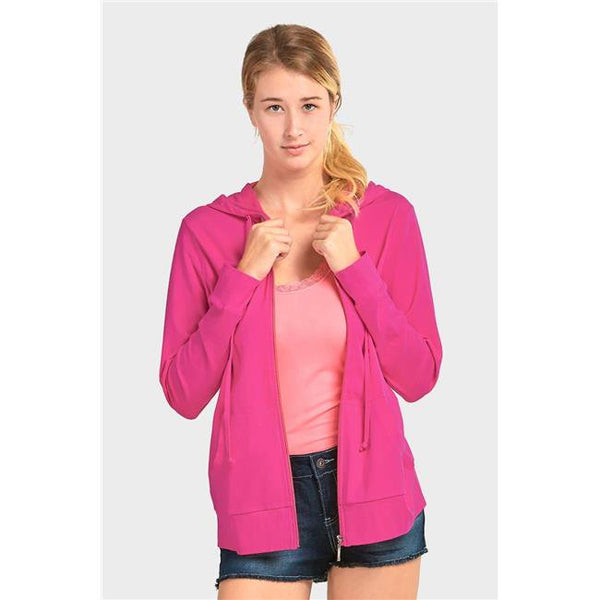 Sofra Women's Thin Cotton Zip Up Hoodie - Lightweight Jacket With Pockets