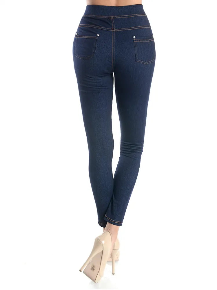 Sofra Ladies Jean Leggings W/ Back Pockets -H.black - Womens Leggings
