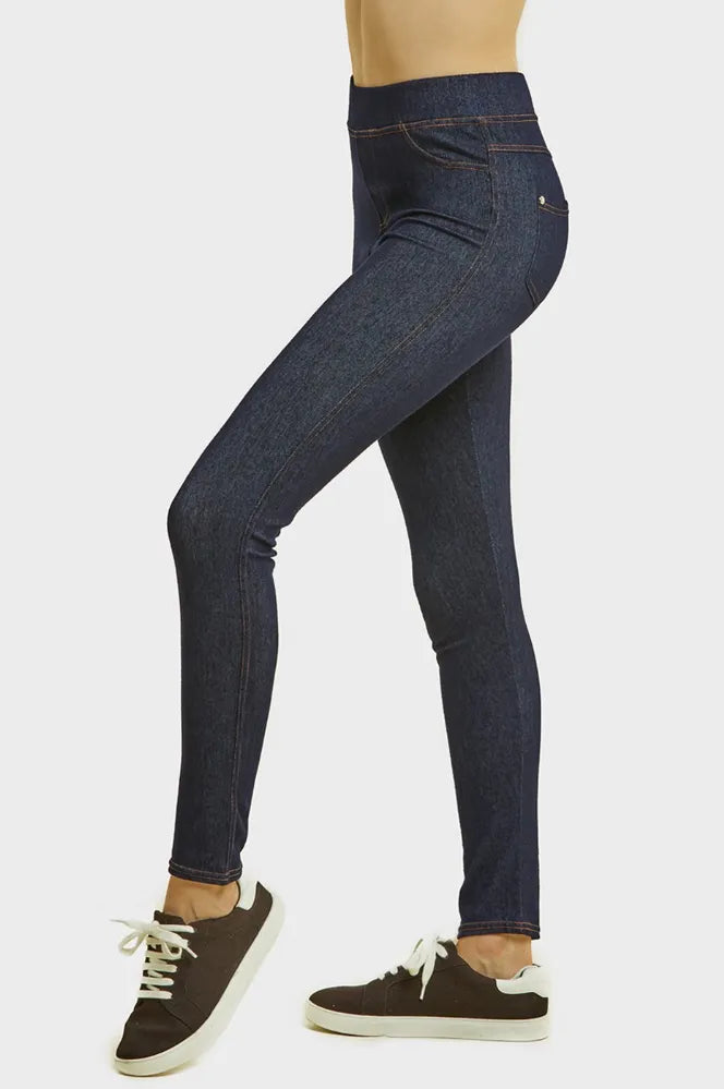 Sofra Ladies Jean Leggings W/ Back Pockets -H.black - Womens Leggings